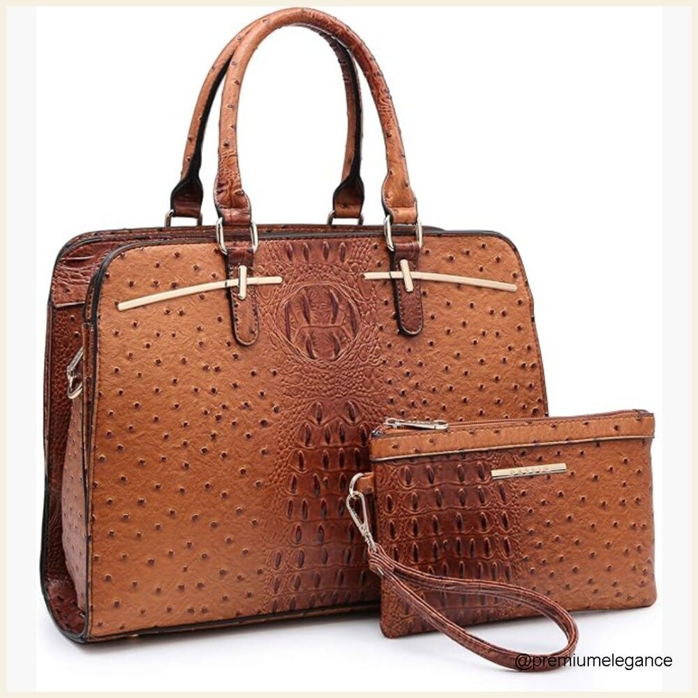Medium Vegan Leather Satchel Tote with 3 Compartments & Adjustable Strap